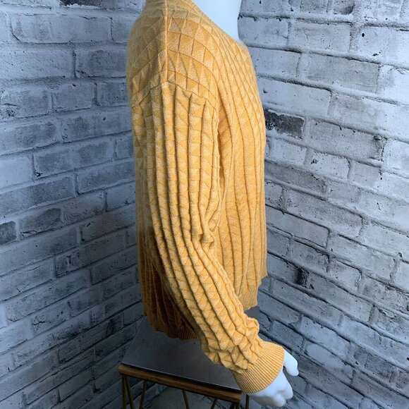 Vintage 90s Tosani Yellow Graphic Rib Knit V-Neck Pullover Sweater - Picture 4 of 11